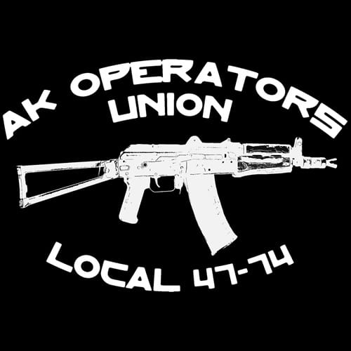 AK Operators Union Sticker - Classic Design. Dimensions: 4" long x 4" wide.