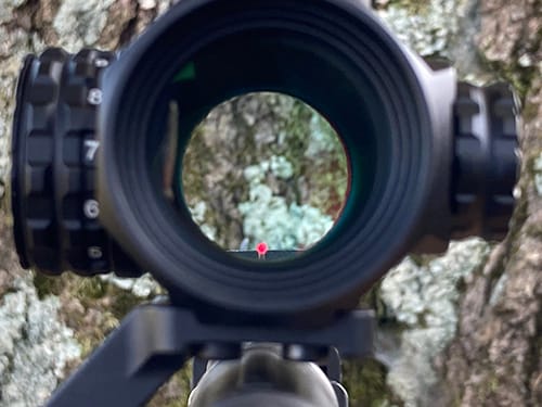 Primary Arms SLx MD-25 Rotary Knob 25mm Microdot with 2 MOA Red - down scope view